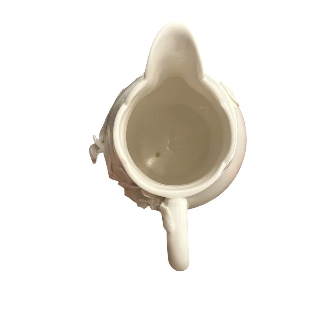 Godinger Antique Reflections Cream Ceramic Rose Pitcher 3D Floral Victorian Shab